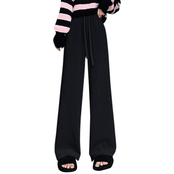 Rovga Women Pants Wide Leg High Elastic Waisted Solid Color Business Work Trousers Long Casual Trousers Pants Leisure Streetwear