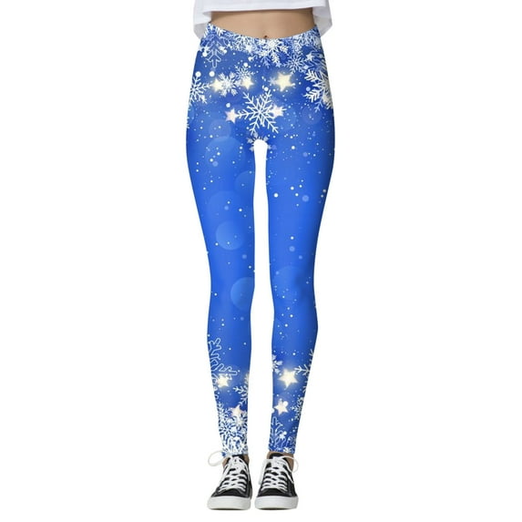 Rovga Women'S Leggings High Waist Skinny Control Workout Yoga Running Pants Running Christmas Santa Party Snowman Leggings Classic Daily Wear Blue M