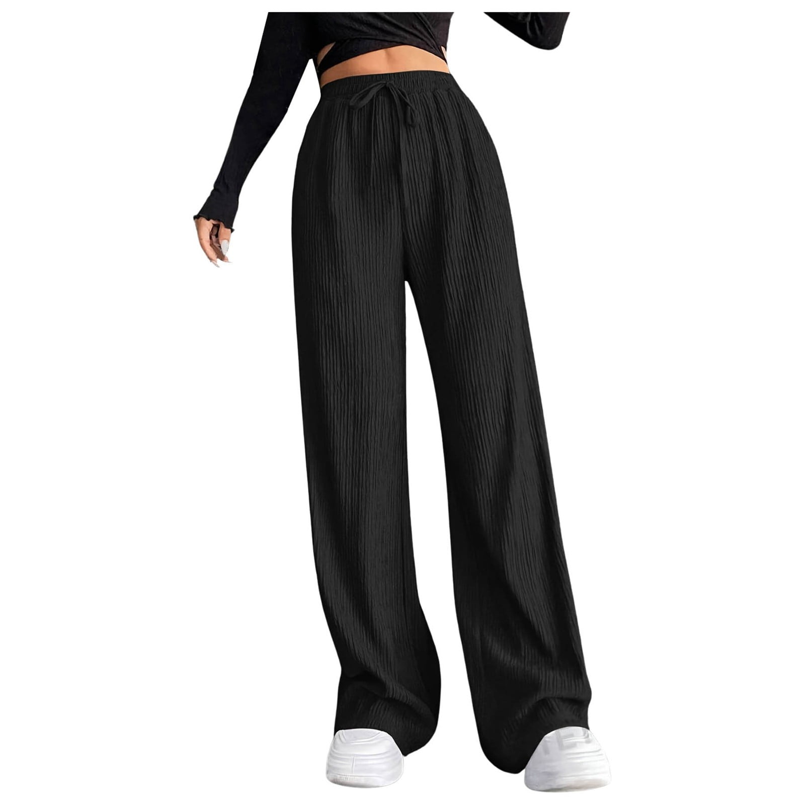 Rovga Women'S Pants Casual Loose Fit Solid Color Drawstring Elastic Waist Trousers For Everyday Wear Leisure Womens Clothing L