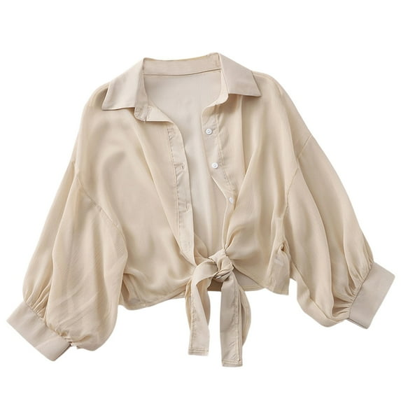 Rovga Women'S Swimwear Cover Ups Solid Color Long Sleeve Spun Small Jacket Shirt Summer All Kinds Of Loose Small Outer Wear Sunscreen Clothing Ladies Cardigan With Thin Small Upper Garment 2Xl Khaki