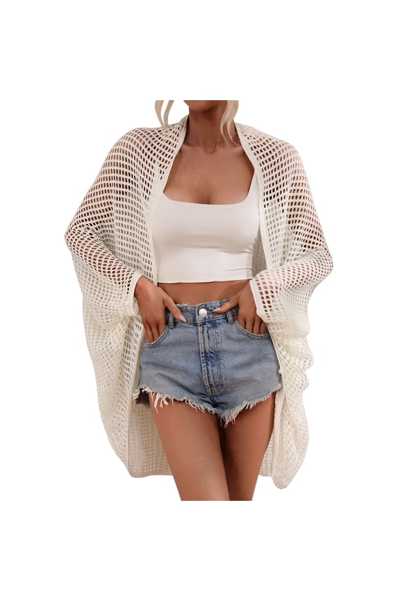 Women'S Swimwear Cover Ups Solid Color Long Sleeve Swimsuit Beach Cover Up Loose Button Down Bikini Bathing Suit S White