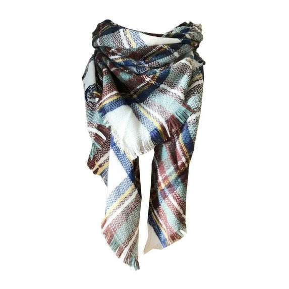 Rovga Women Scarf Elegance Double Multicolor Plaid Prints Shawl And Neck Warmer Triangle Scarf Summer Gift Light Blue