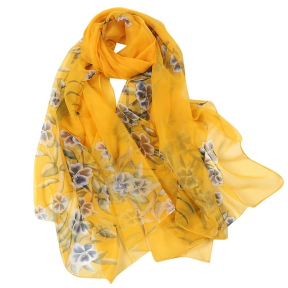 Rovga Women Scarf Flower Printed Chiffon Sunscreen Silk Scarf And Long Ladies Scarf Shawl Dual-Usesummer Gift Yellow