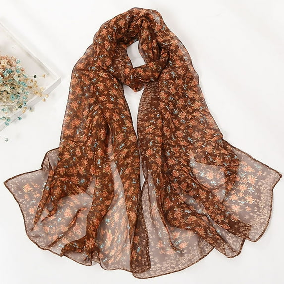 Rovga Women Scarf Solid Color Elegance Small Floral Printing Long Soft Wrap Scarf Ladies Shawl Scarvessummer Gift Coffee