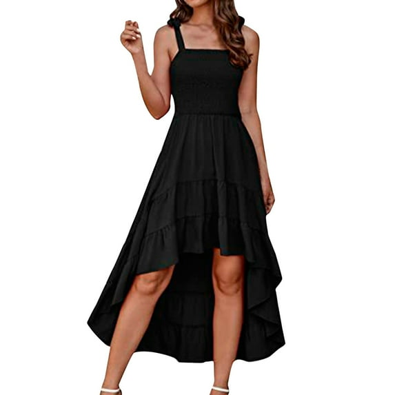 Rovga Women Sleeveless Spaghetti Strap Summer Short Dress 2024 Beach Sundress Solid Color Vacation Tiered Off-Shoulder Maxi Dress Elegant Dailywear