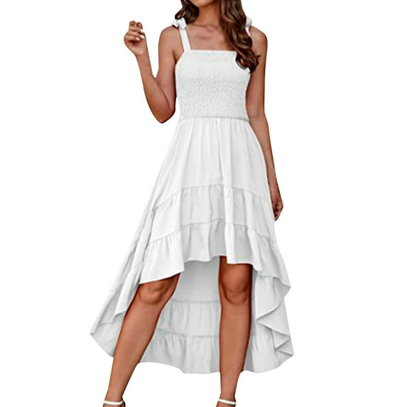 Rovga Women Sleeveless Spaghetti Strap Summer Short Dress 2024 Beach Sundress Solid Color Vacation Tiered Off-Shoulder Maxi Dress Leisure Dailywear