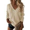 thumbnail image 1 of Rovga Women Sweater Casual Loose Solid Color Long Sleeve Fashion V-Neck Pullover Knitwear Leisure Outerwear, 1 of 5