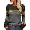 thumbnail image 1 of Rovga Women Sweater Fall Winter Long Sleeve Knit Sweater With Striped Patchwork O-Neck Elegant Floral Crochet Top For Office Wear Warm Clothes, 1 of 8