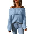 thumbnail image 1 of Rovga Women Sweater Fall Winter Loose Casual Fashion Solid Color Off The Shoulder Sweater Cozy Streetwear, 1 of 8