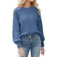 thumbnail image 1 of Rovga Women Sweater O-Neck Long Sleeve Puff Sleeves Sweaters Casual Loose Knitted Pullover Jumper Tops Cozy Streetwear, 1 of 7