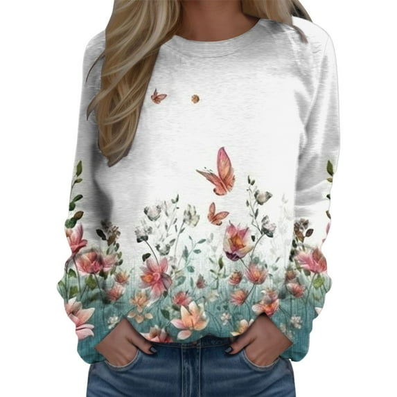 Rovga Women Sweatshirts Fashion Top Gradient Printed O-Neck Sweatshirt Long Sleeve Pullover Leisure Clothing