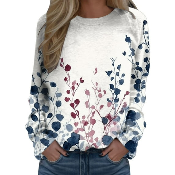 Rovga Women Sweatshirts Fashion Top Gradient Printed O-Neck Sweatshirt Long Sleeve Pullover Leisure Dailywear