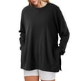 thumbnail image 1 of Rovga Women Sweatshirts O-Neck Sweatshirt Loose Fit Oversized Pullover With Zippered Side Slits Long Sleeve Tops For Fall Fashion Stylish Outwear, 1 of 5