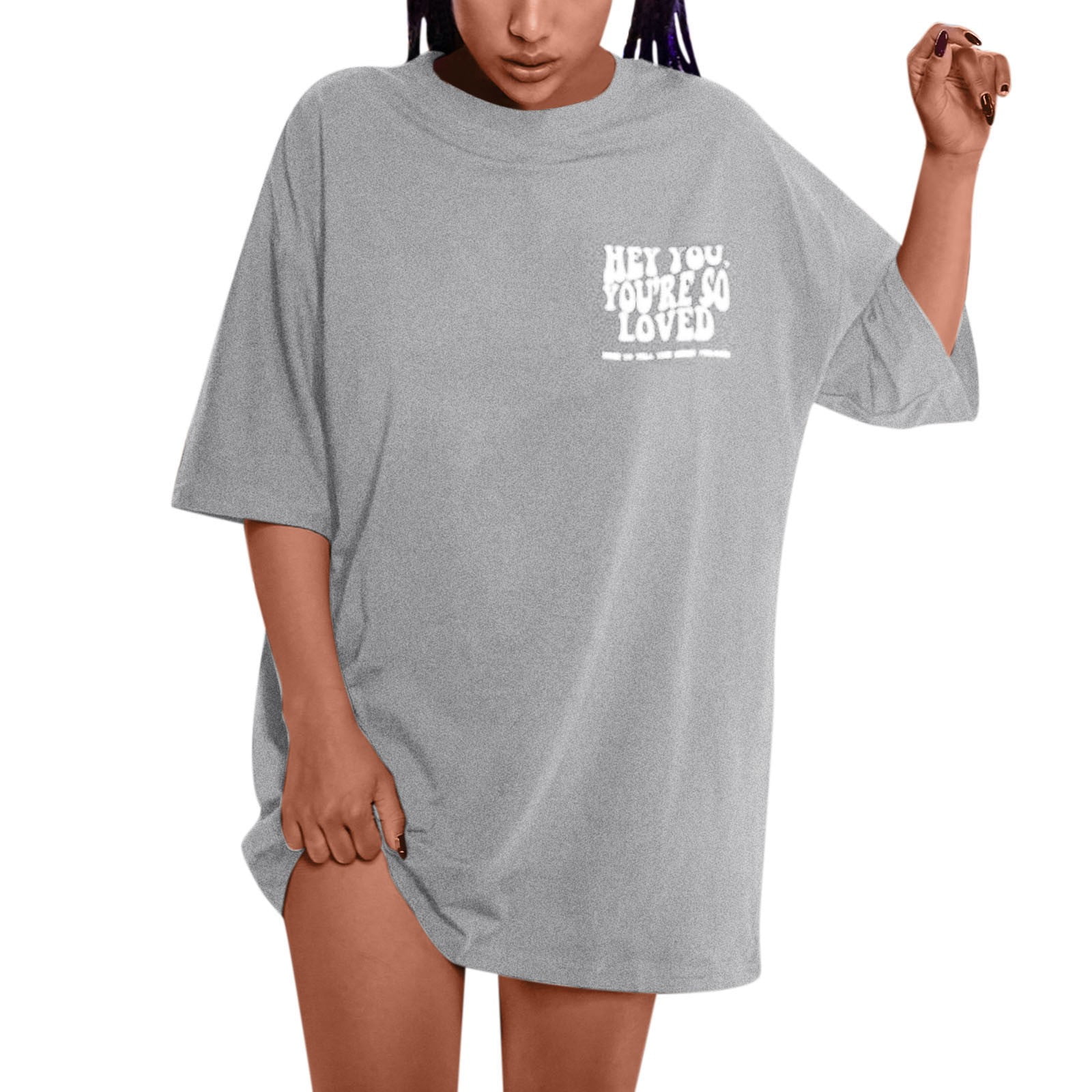 Rovga Women T-Shirts Printed T-Shirt Slogan Graphic Drop Shoulder Oversized Tee Graphic Print T Shirts -
