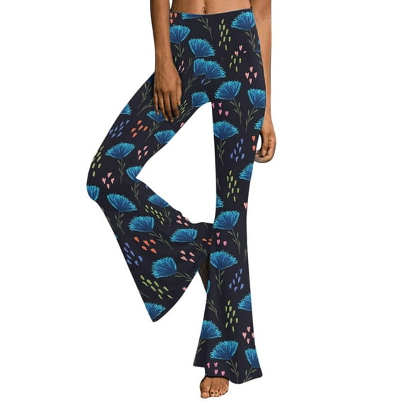 Rovga Women Yoga Long Pants Casual High Waist Flower Leaves Prints Flare Leg Pants Full Length Skinny Pants