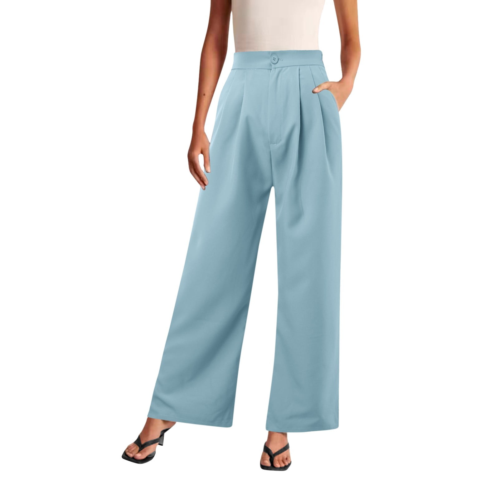 New women's lace-up high-waisted casual printed wide-leg trousers