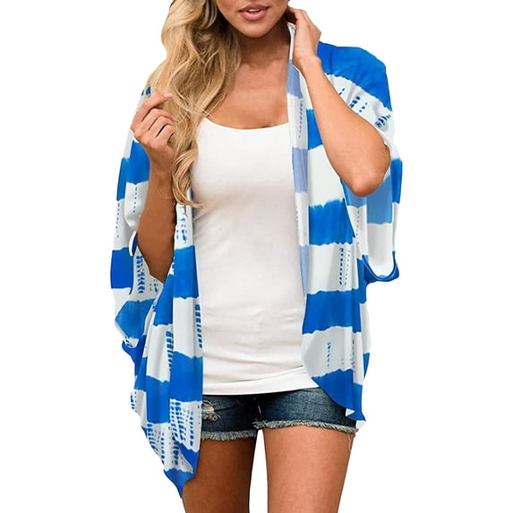 Rovga Womens Cover Ups For Swimwear Short Sleeve Ladies Lfloral Print Chiffon Cardigan Oose Beach Wear Cover Up Blouse Top L Blue