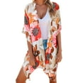 thumbnail image 1 of Rovga Womens Cover Ups For Swimwear Short Sleeve Long Flowy Kimono Cardigans Boho Chiffon Floral Beach Cover Up Tops M Orange, 1 of 7