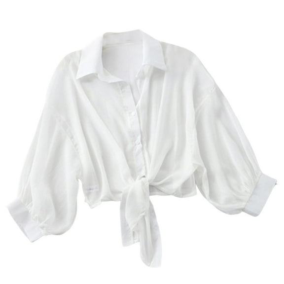 Rovga Womens Cover Ups For Swimwear Solid Color Long Sleeve Spun Small Jacket Shirt Summer All Kinds Of Loose Small Outer Wear Sunscreen Clothing Ladies Cardigan With Thin Small Upper Garment S White