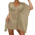 thumbnail image 1 of Rovga Womens Cover Ups For Swimwear Solid Color Short Sleeve Women’S Bathing Suit Cover Up For Beach Pool Swimwear Contrast Blouse Gradient Beach Crochet Dress One Size Khaki, 1 of 5