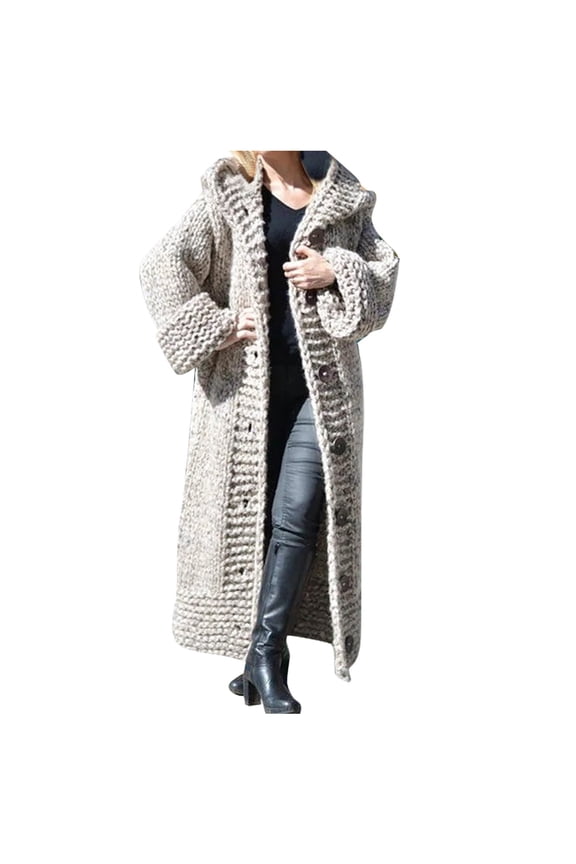 Womens Jackets Long Sleeved Knit Casual Sweater solid Color Size Long Plus Cardigan Button Coat Stylish Retro Clothes Grey Xl