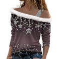 Rovga Womens T Shirts Snowflake Prints Long Sleeve Tee Round Neck Off