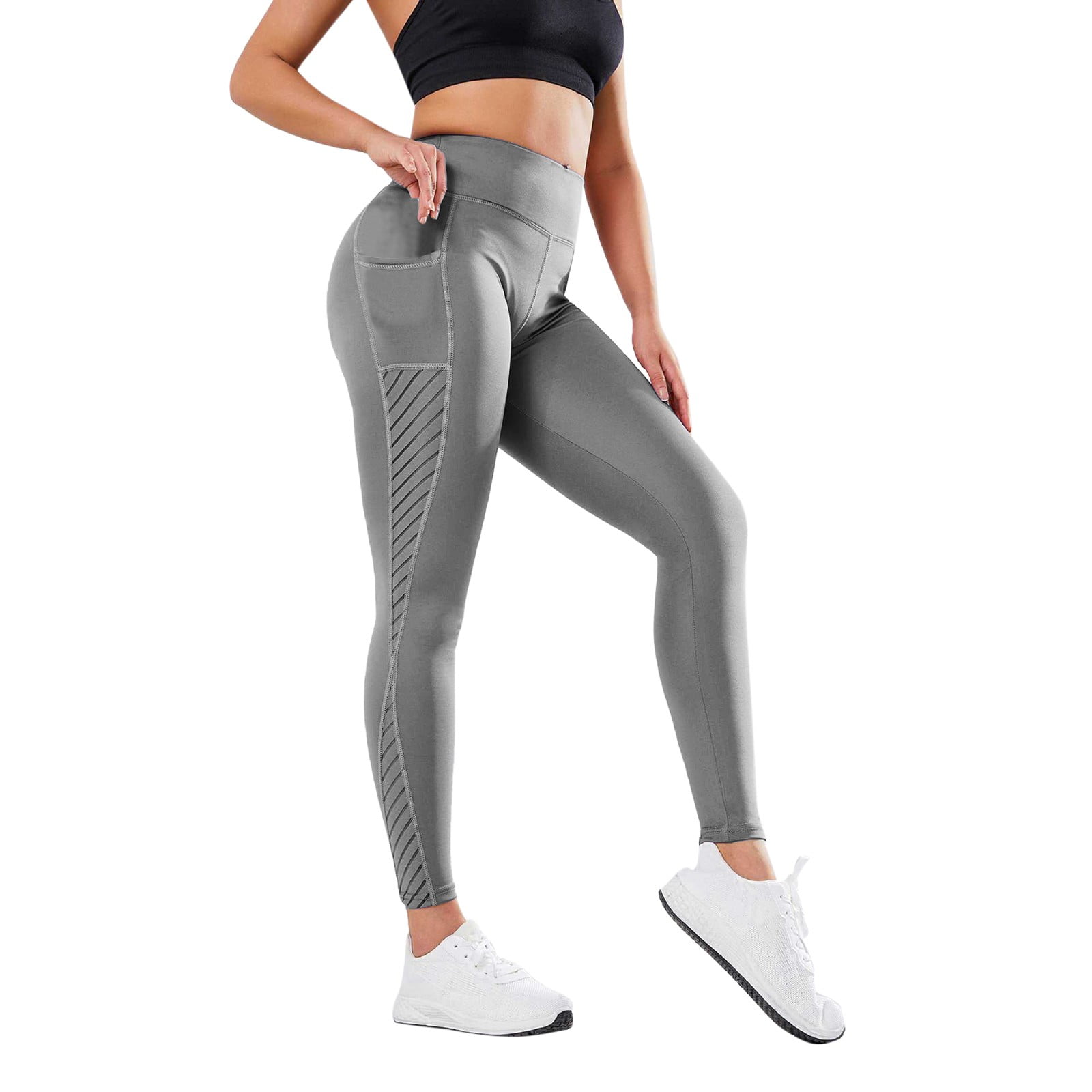 Rovga Womens Yoga Pants Thick High Waist Slim Leg Workout Running Yoga  Leggings With Pockets Grey Athletic Trousers Xxl