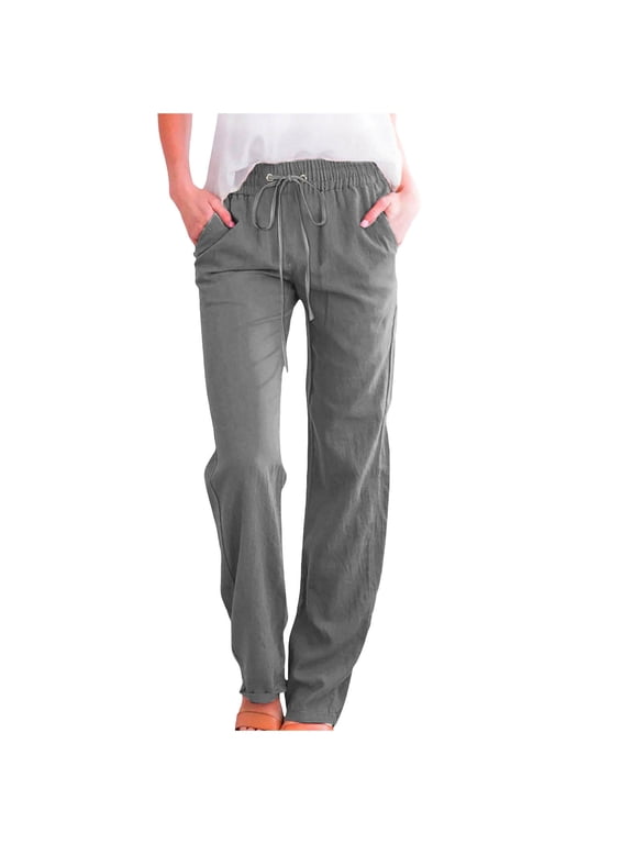 Work Pants Women Spring Summer High Waist Slim Leg Athletic Lounge Pants Solid Color Fashion Jogger Minimalist Sport Pants Trousers Grey M