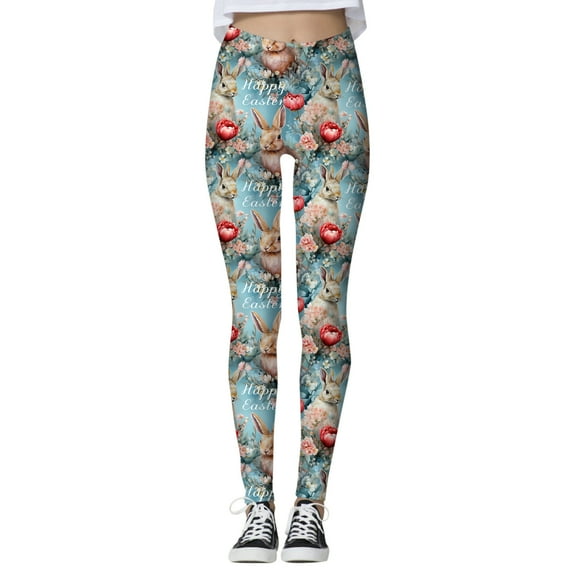 Rovga Workout Leggings For Women High Waist Yoga Easter Day Bunny Prints Tights Compression Yoga Running Fitness High Waist Pants Pants Trend Clothes Light Blue L