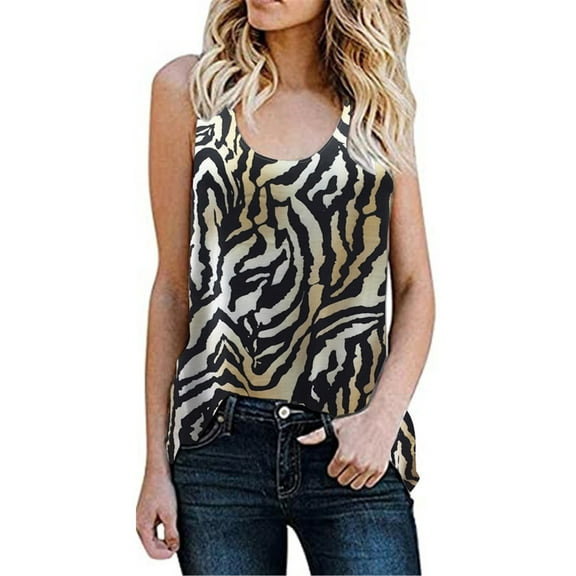 Rovga Workout Tank Tops Woman Leopard Print Camisole Spring Summer Round Neck Sleeveless Vest Fashion Casual Daily Wear Black S