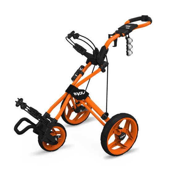 Rovic Model RV3J Junior | Youth 3-Wheel Golf Push Cart (Orange)