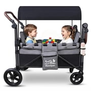 Rovique Foldable 2-Seater Wagon Stroller for Infant & Toddler, All-Terrain Travel Wagon with Canopy & Snack Tray, Gray