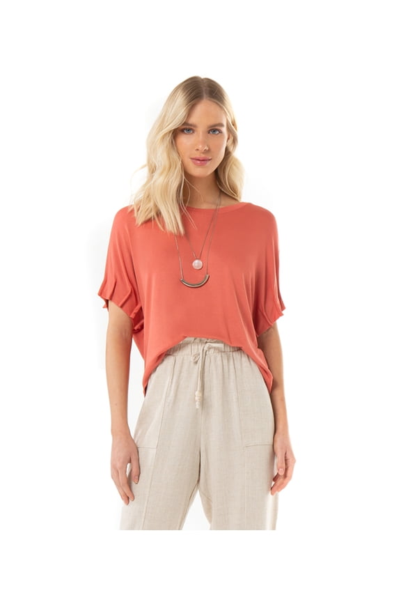 Endless Collection Women's Cropped Bat Sleeves Blouse (Coral, X-Large)