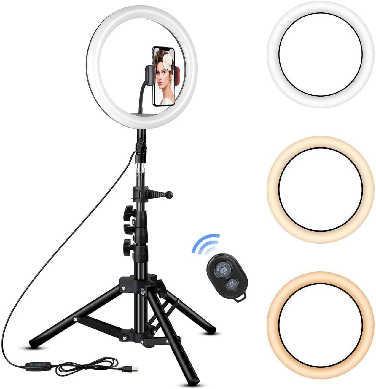 Neewer 10 Inches Selfie Ring Light with Tripod Stand and Cell Phone Holder  for Live Stream/Makeup, Mini Led Camera Ringlight for   Video/Photography Compatible with iPhone Xs Max XR Android : 