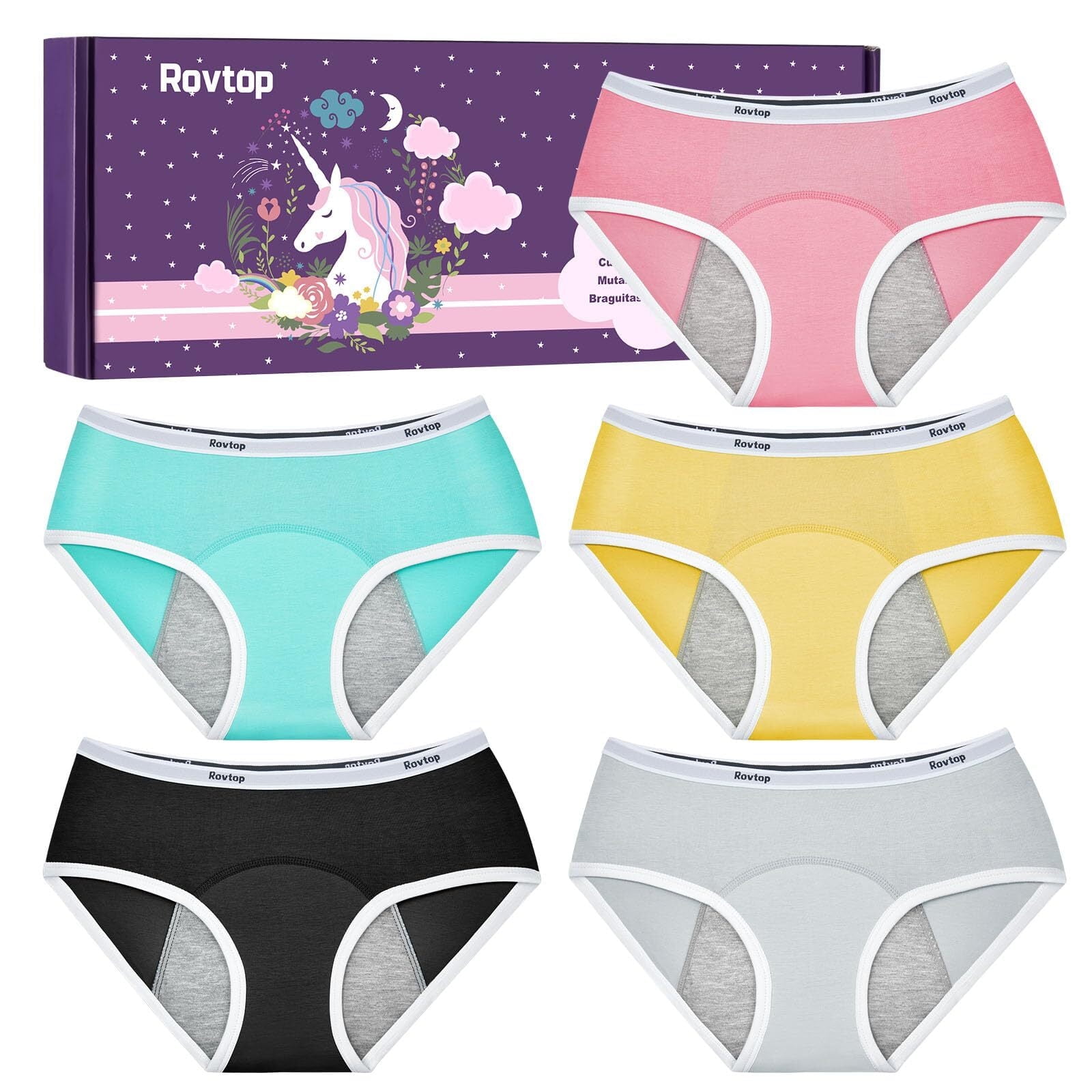 Rovtop Period Underwear for Teens Girls, 5PCS Soft Cotton Reusable