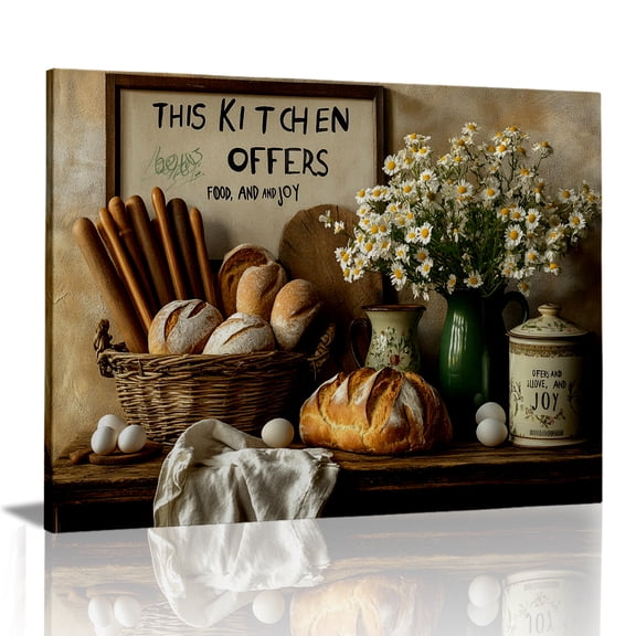 Rovven Rustic Farmhouse Kitchen Sign Bread Daisy Canvas Wall Art for Kitchen Wall Decor Framed Ready to Hang 24x16 inch