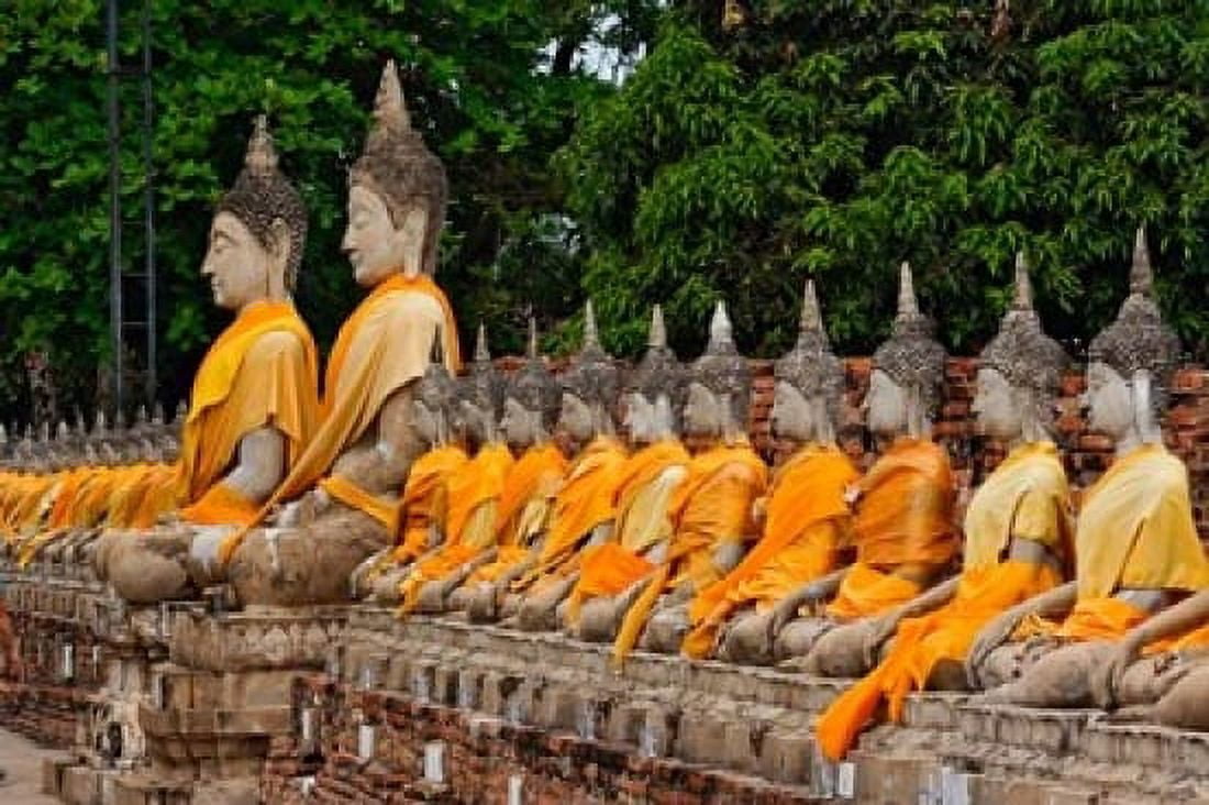 Row of Buddha statues Wat Yai Chaya Mongkol or The Great Temple of Auspicious Victory Ayutthaya Thailand Canvas Art - Adam Jones DanitaDelimont (36 x 24)