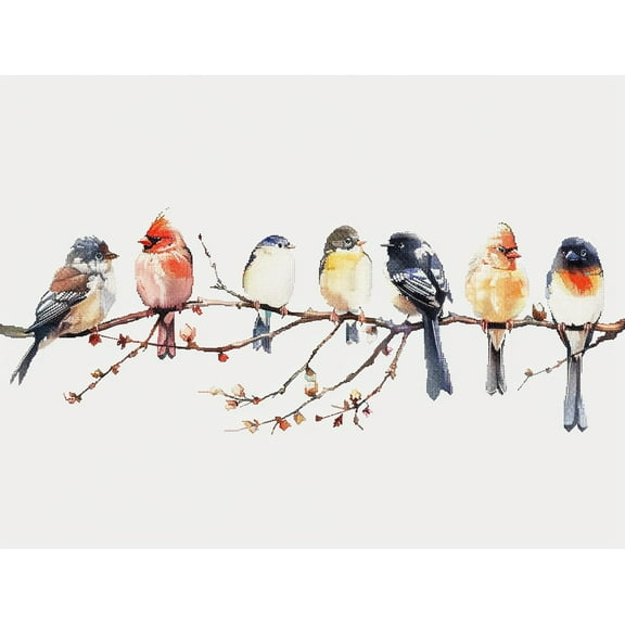 A Row of Colorful Birds Perched on Branches DIY 11CT Stamped Cross Stitch Kits for Beginners Easy Needlepoint Embroidery Counted Cross Stitch Art Craft for Wall Decoration 12x16inch(4)