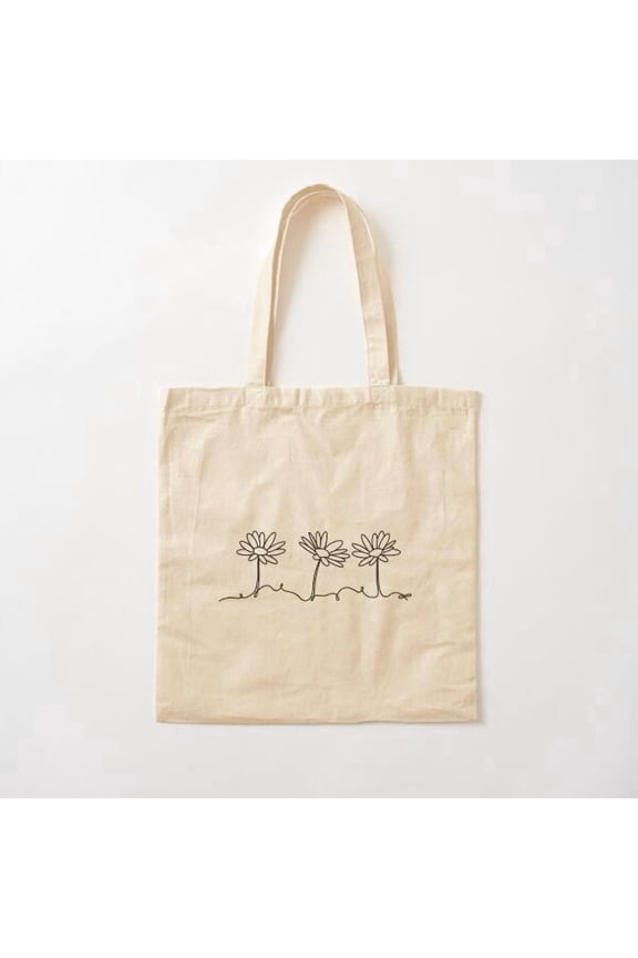 Row Of Daisies (Black Design) Canvas Tote Bags, Reusable Shopping Bag