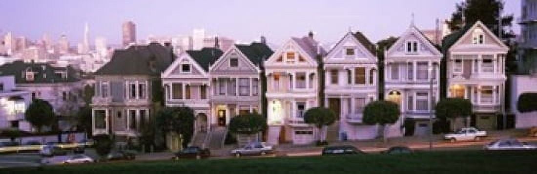 Row houses in a city Postcard Row The Seven Sisters Painted Ladies Alamo Square San Francisco California USA Canvas Art - Panoramic Images (18 x 6)