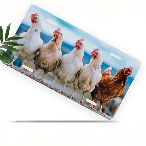 Row of Chickens Funny Personalized License Plate Rust-proof Stainless Steel Metal License Plate Suitable For Men And Women 12.2" x 6.2"