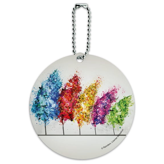Row of Colorful Rainbow Trees Bending in the Wind Round Luggage ID Tag Card Suitcase Carry-On