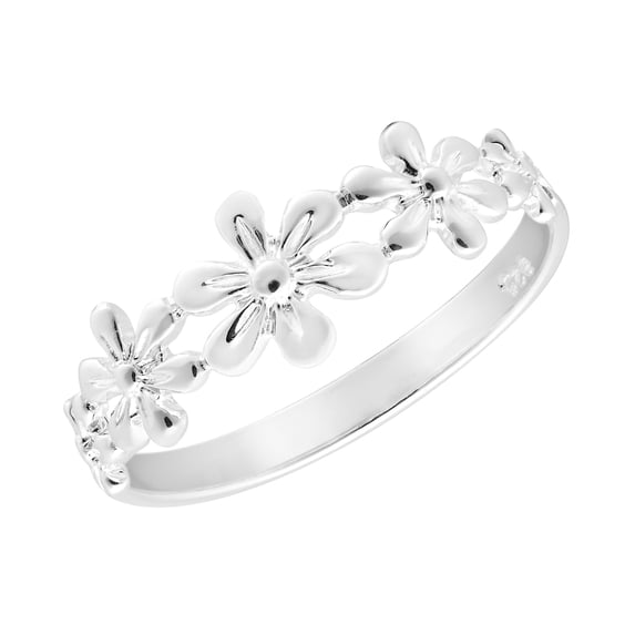 Row of Delicate Flowers .925 Sterling Silver Ring