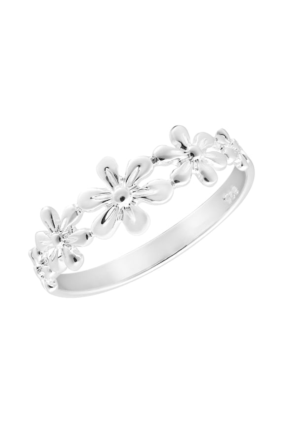 Row of Delicate Flowers .925 Sterling Silver Ring