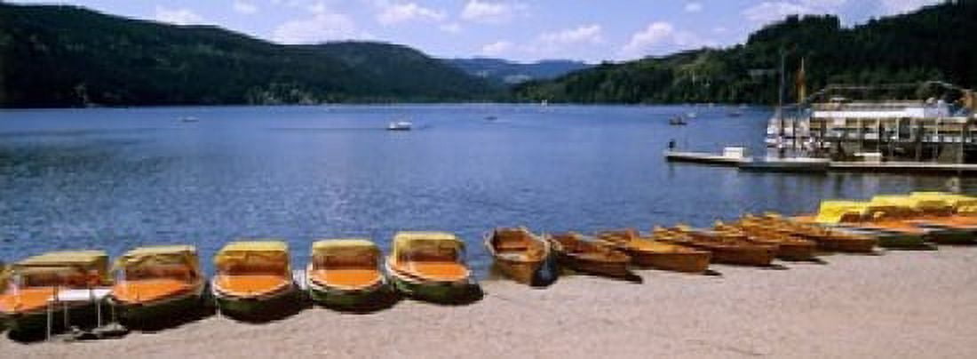 Row of boats in a dock Titisee Black Forest Germany Canvas Art - Panoramic Images (18 x 7)