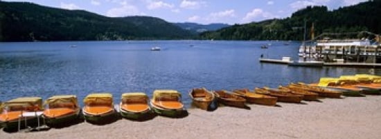 Row of boats in a dock Titisee Black Forest Germany Canvas Art - Panoramic Images (36 x 13)