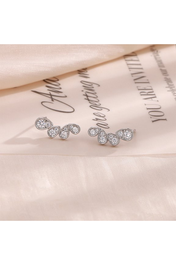 Row of drill drop studs Super flash pear earrings Light luxury girly earrings