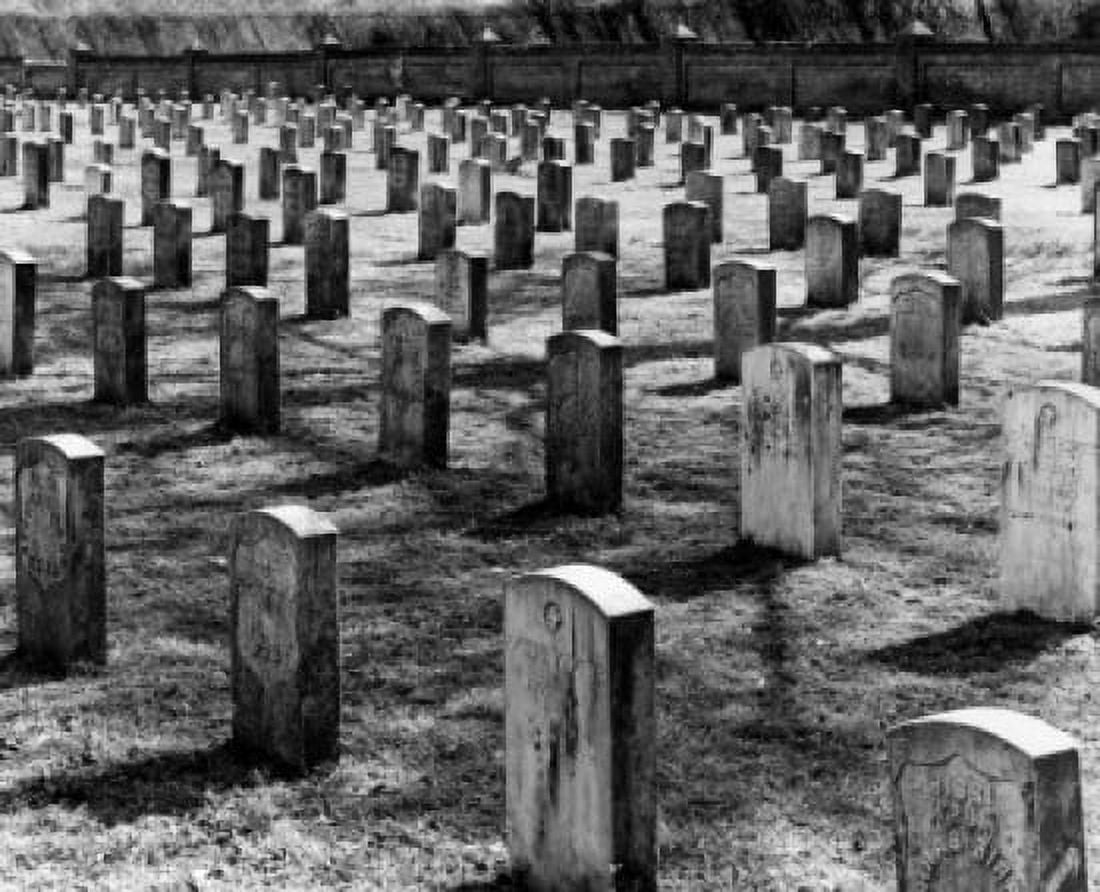 Row of tombstones in cemetery Canvas Art - (24 x 36)