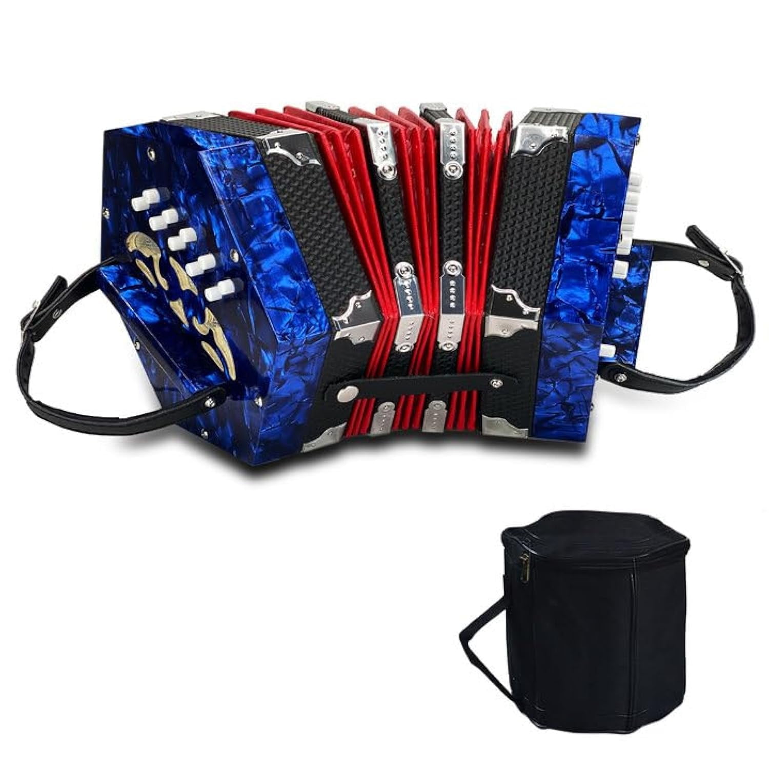 Rowadtim 20-Key Blue Concertina Accordion for Adults, Professional Beginner Instrument with Adjustable Hand Straps and Full Accessories
