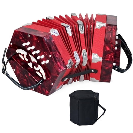 Rowadtim 20-Key Red Concertina Accordion for Adults, Professional Beginner Instrument with Adjustable Hand Straps and Full Accessories